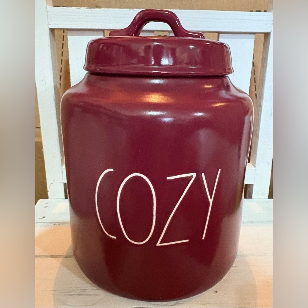 Rae Dunn Burgundy Artisan “COZY” Canister